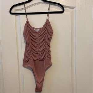 Blush Ruched Bodysuit with Chain Straps